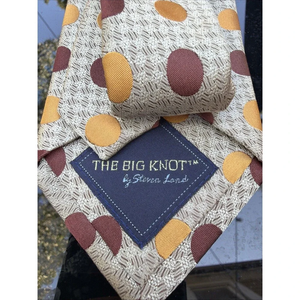 Steven Land The Big Knot 100% silk tie Light Color Brown Gold polka dotted Nice